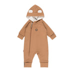 Bear-Ear Cotton-Lined Merino Wool Baby Overall – Brown