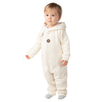 Bear-Ear Cotton-Lined Merino Wool Baby Overall – White