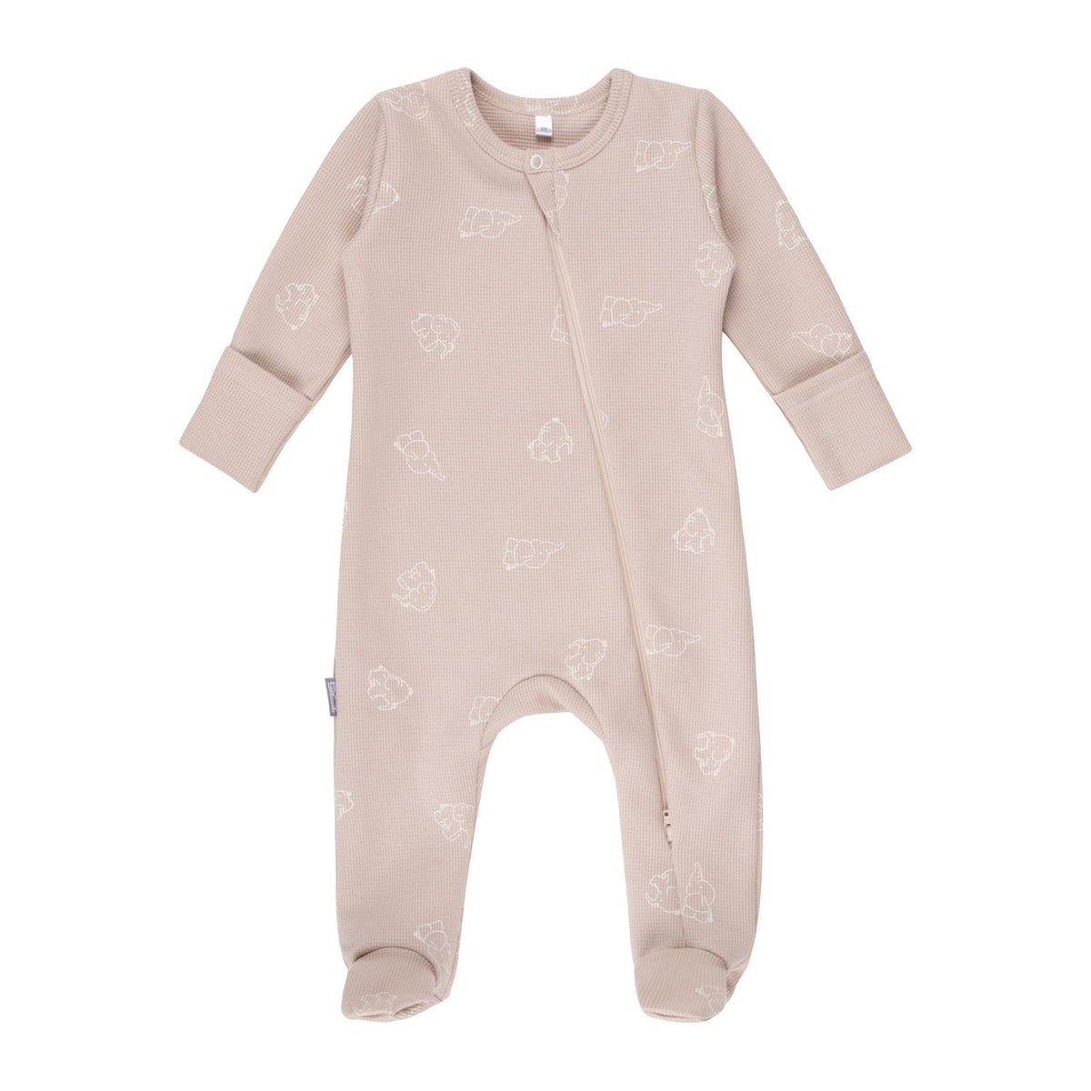 Beige Cotton Baby Romper with Integrated Feet