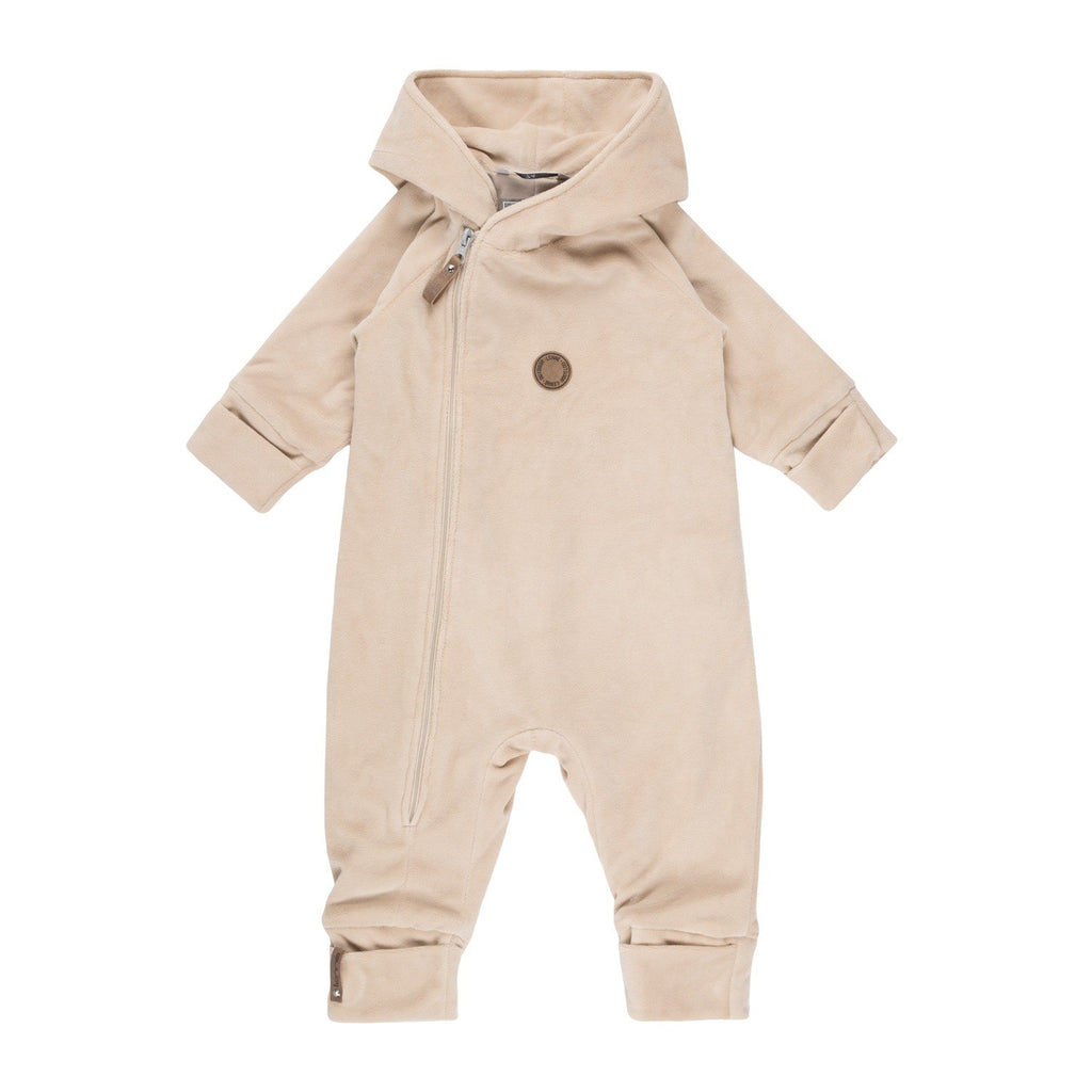Beige Velvet Baby Overall with Merino Wool Lining