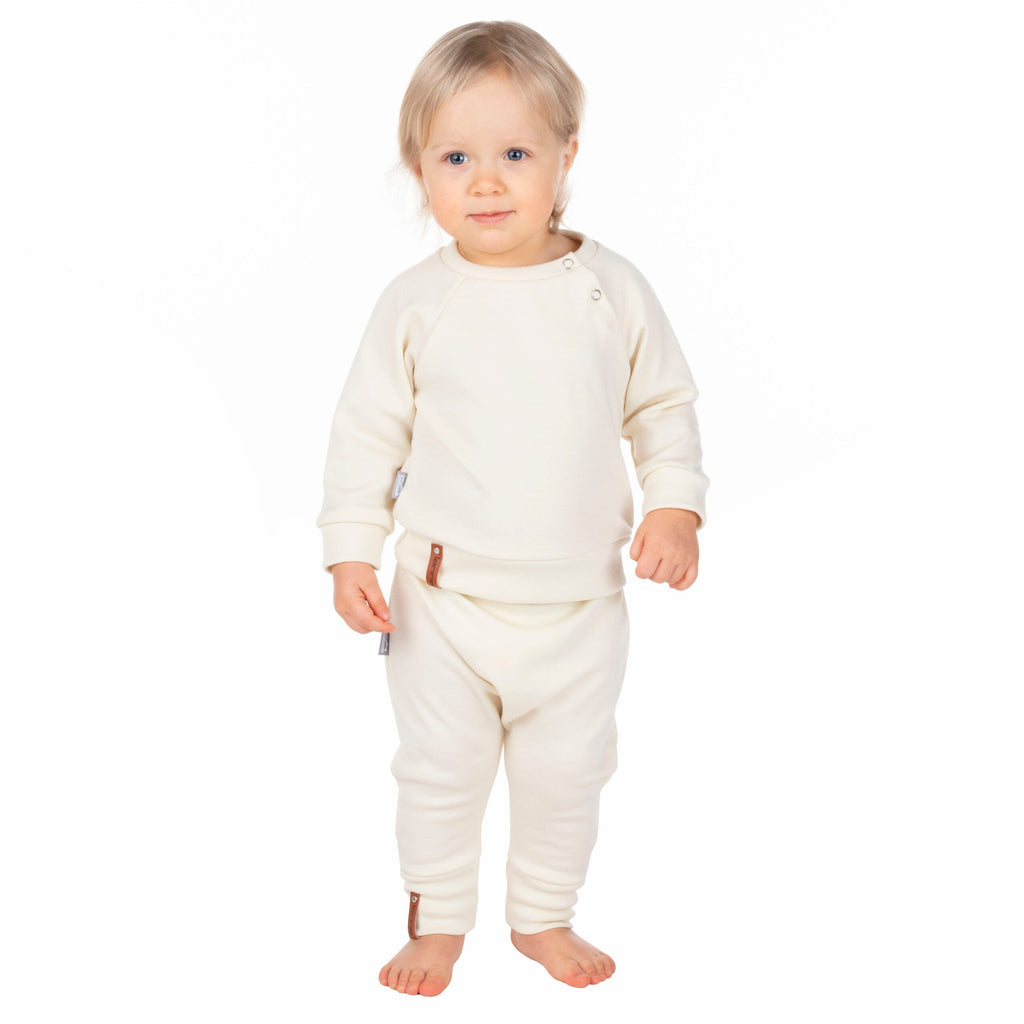 Children’s Merino Wool Top and Trousers Set – White
