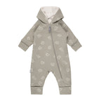 Khaki Green Cotton Fleece Baby Romper with Hood