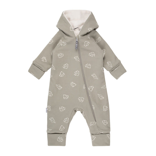 Khaki Green Cotton Fleece Baby Romper with Hood