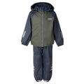 Kids’ Fleece-Lined Rain Jacket and Dungaree Set – Green and Blue