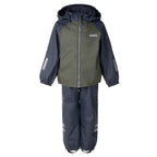 Kids’ Fleece-Lined Rain Jacket and Dungaree Set – Green and Blue