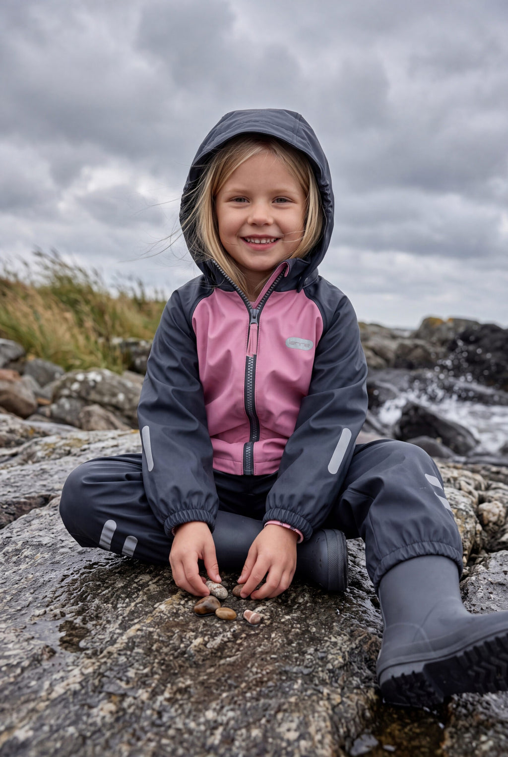 Kids’ Fleece-Lined Rain Jacket and Dungaree Set – Pink and Blue