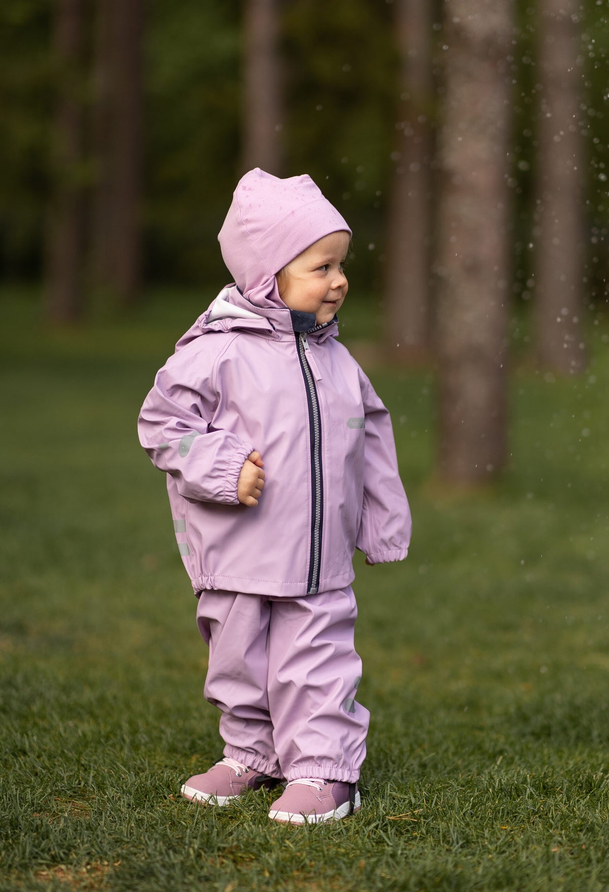 Kids’ Rain Jacket and Dungaree Set – Lilac and Pink