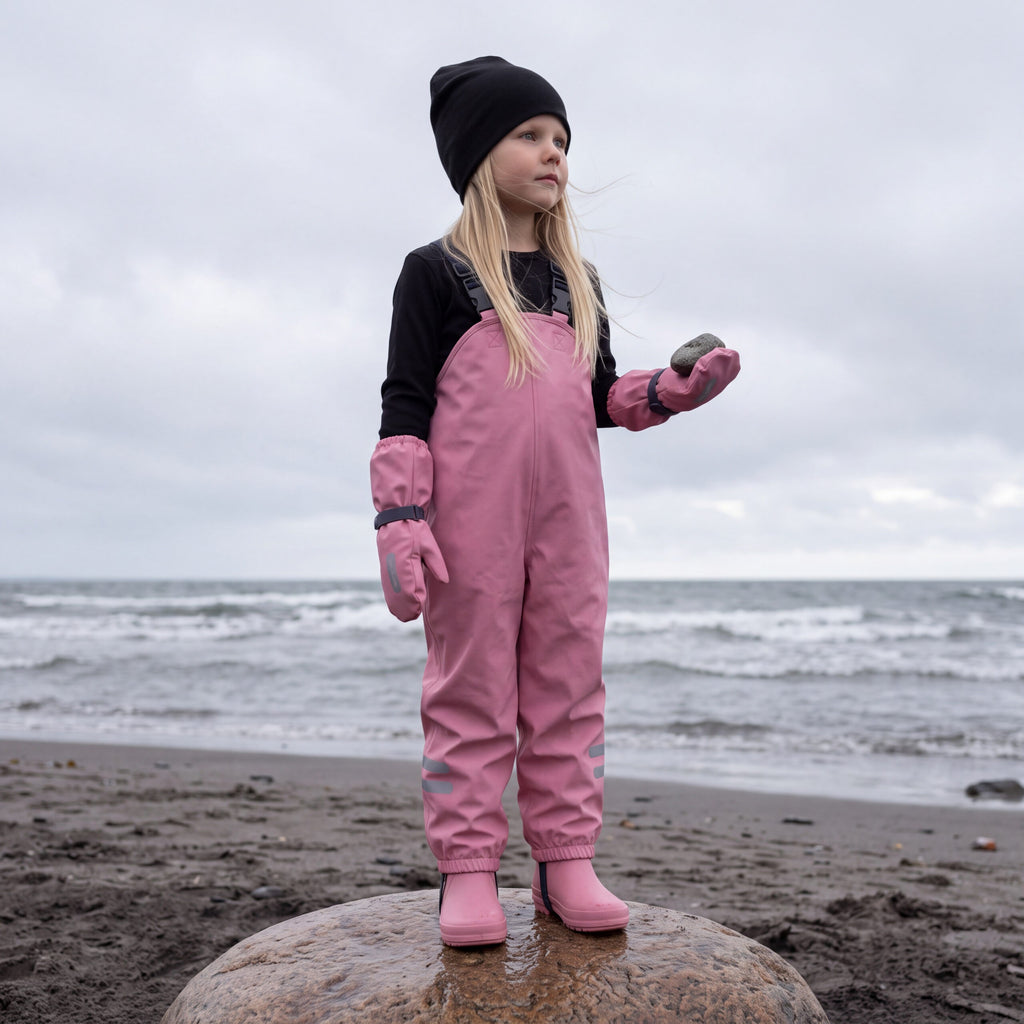 Kids’ Waterproof Rain Dungarees – Pink