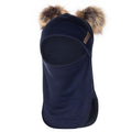 Navy Blue Merino Wool Double Pom-Pom Balaclava