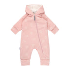 Pink Cotton Fleece Baby Romper with Hood