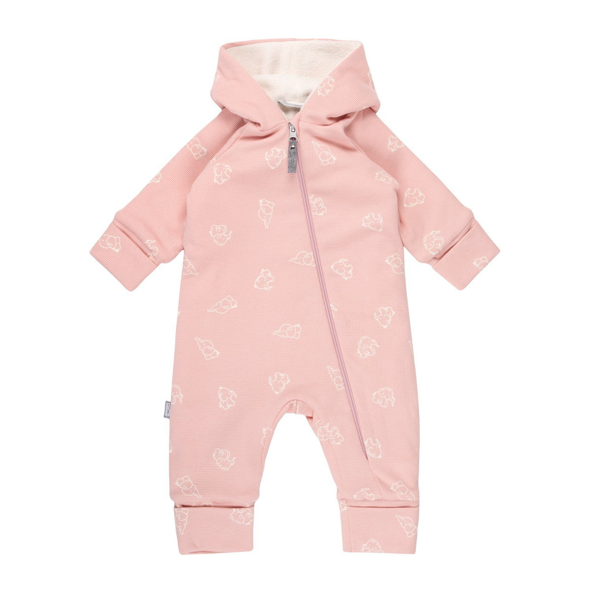 Pink Cotton Fleece Baby Romper with Hood