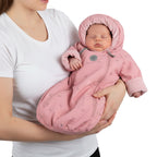 Pink Reflective Merino Wool-Lined Spring/Autumn Bunting Pram Suit