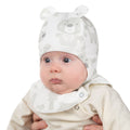 White and Beige Bear-Print Cotton Baby Balaclava