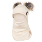 White Merino Wool Double Pom-Pom Balaclava